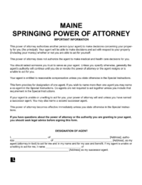 Maine Springing Power of Attorney 