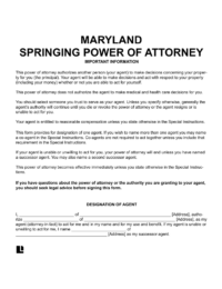 Maryland Springing Power of Attorney 