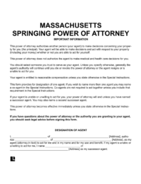 Massachusetts Springing Power of Attorney form