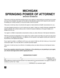 Michigan Springing Power of Attorney form