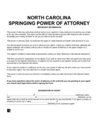 North Carolina Springing Power of Attorney 