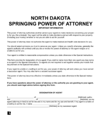 North Dakota Springing Power of Attorney 