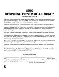 Ohio Springing Power of Attorney 