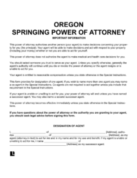 Oregon Springing Power of Attorney 