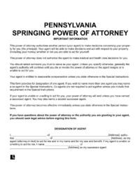 Pennsylvania Springing Power of Attorney 