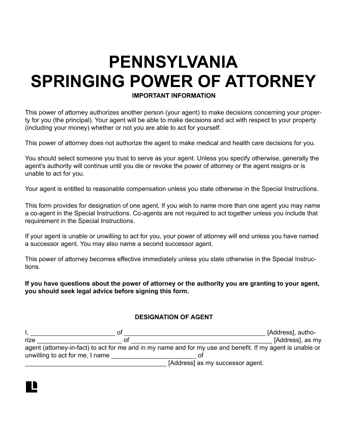 Free Pennsylvania Power of Attorney Forms PDF & Word
