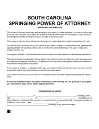 South Carolina Springing Power of Attorney 