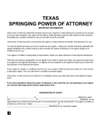Texas Springing Power of Attorney 