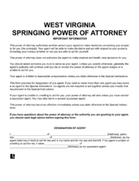 West Virginia Springing Power of Attorney 