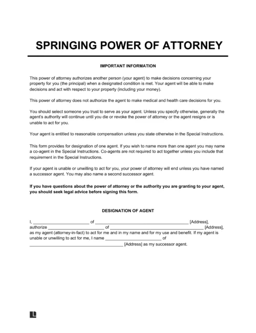 Springing Power of Attorney Form