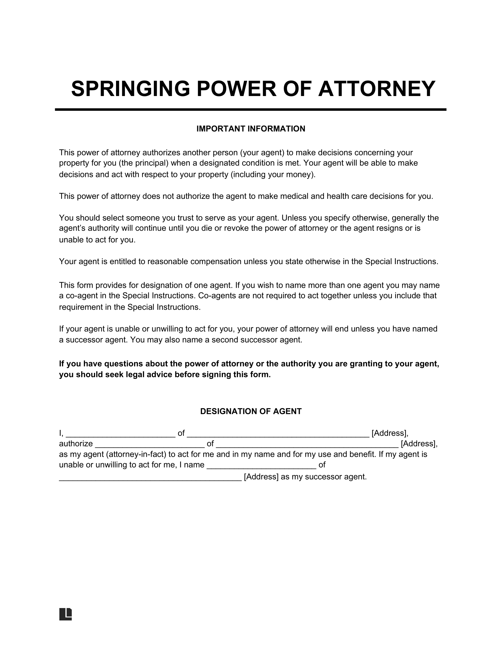 Springing Power of Attorney Form