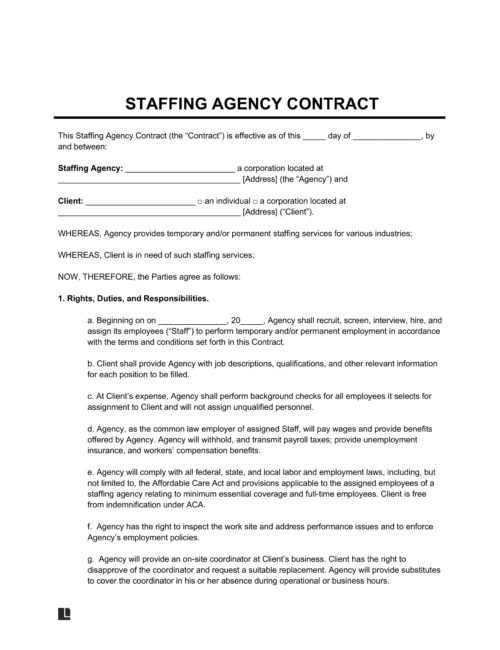 Staffing Agency Contract Template