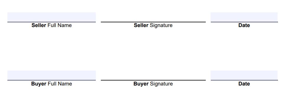 Where to include signatures in our boat bill of sale form.