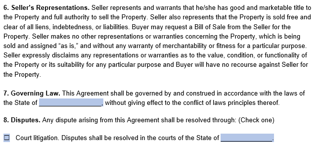 purchase agreement terms and conditions