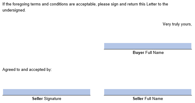 An example of where to include signatures in our LOI template