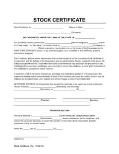 Stock Certificate Template