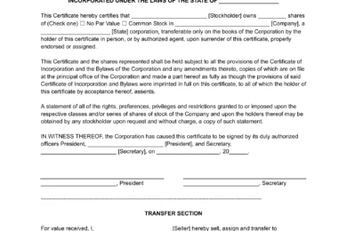 Stock Certificate Template