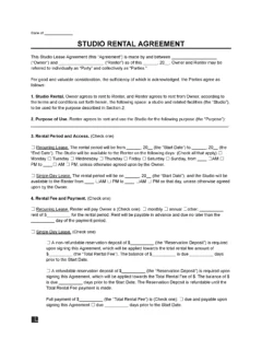 Studio Rental Agreement Template