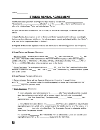 Studio Rental Agreement Template