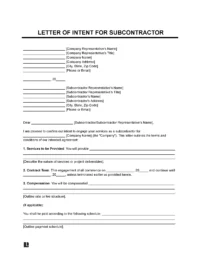 Subcontractor Letter of Intent Template