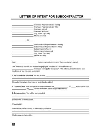 Subcontractor Letter Of Intent Template Sample Letter Of Intent For ...