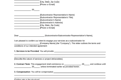 Subcontractor Letter of Intent Template