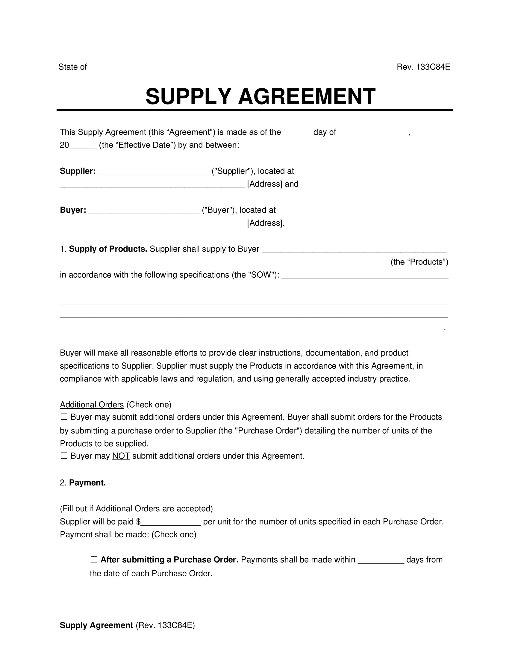 Free Supply Agreement Template PDF Word
