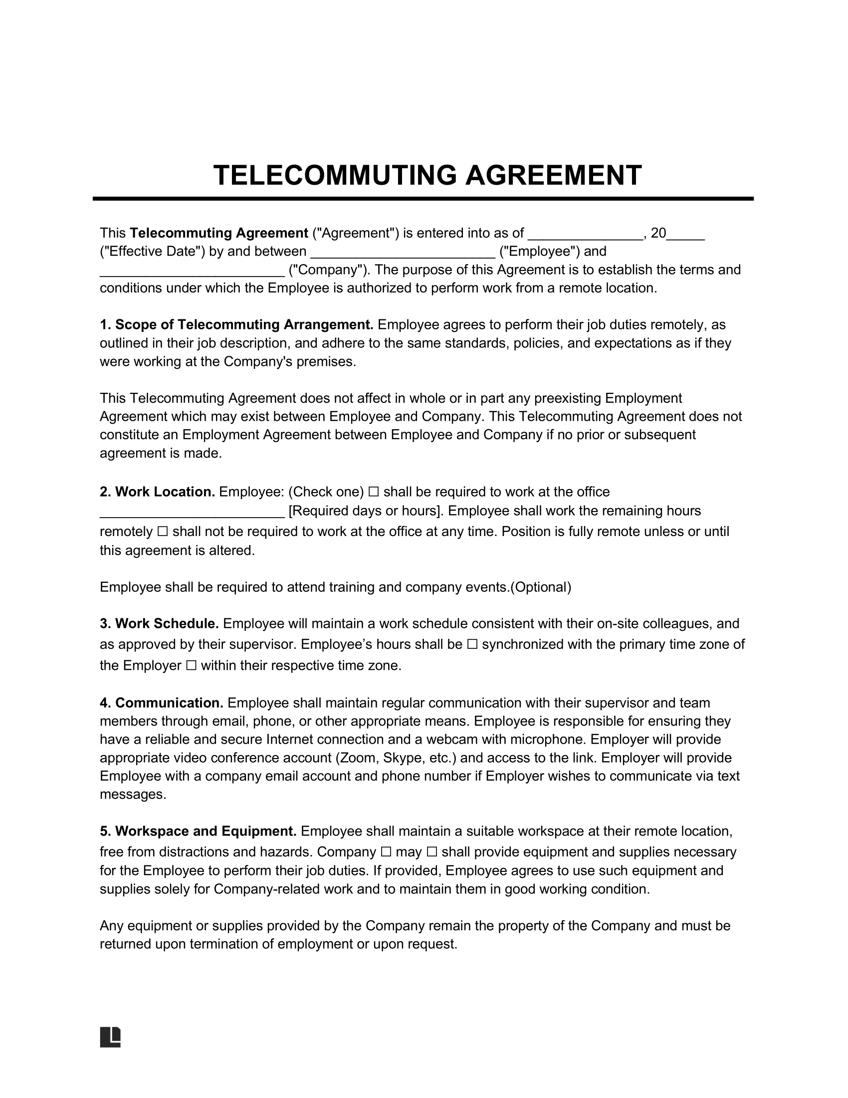 Telecommuting Agreement Template