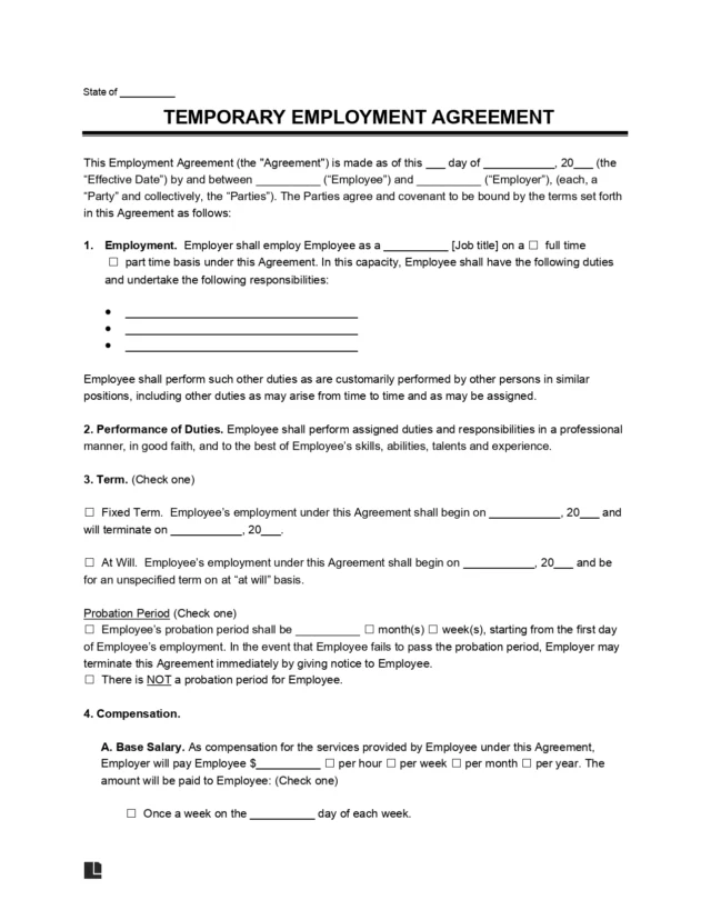Temporary Employment Agreement Preview