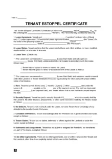 Tenant Estoppel Certificate