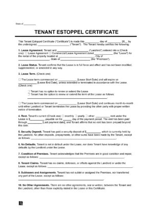 Tenant Estoppel Certificate