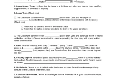 Tenant Estoppel Certificate