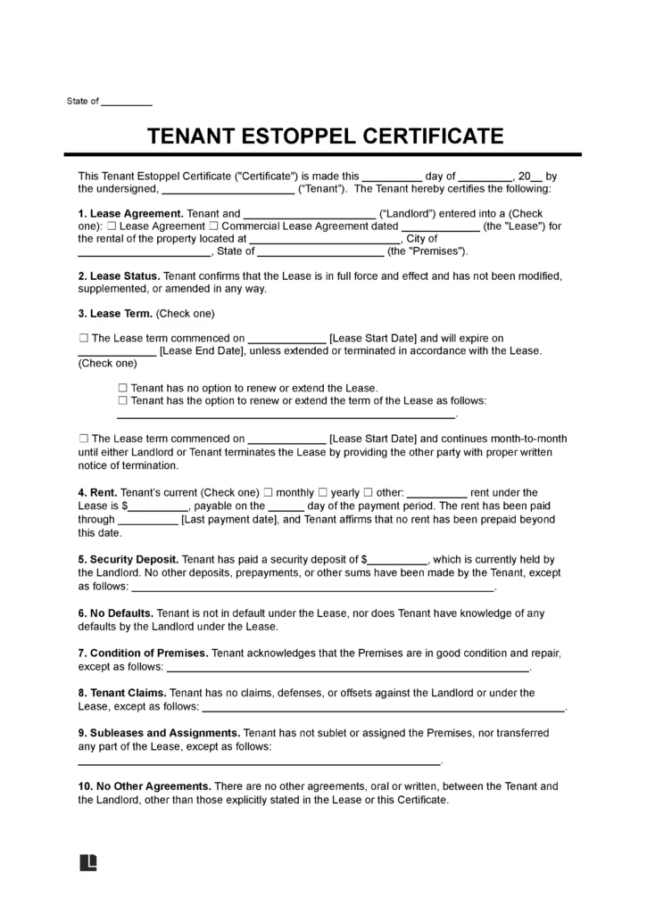 Tenant Estoppel Certificate