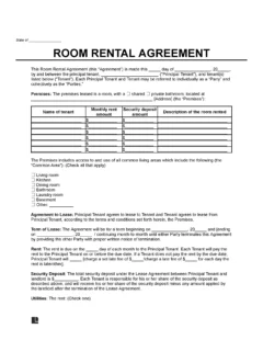 Tenant Room Rental Agreement