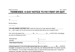 Tennessee 14 Day Eviction Notice to Quit Non Payment of Rent