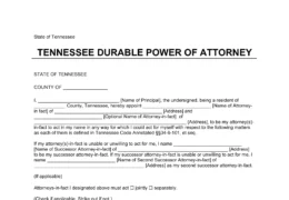 Tennessee Durable Power of Attorney Form