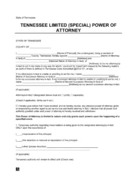 Tennessee Limited Power of Attorney Form