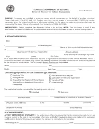 Tennessee Motor Vehicle Power of Attorney Form