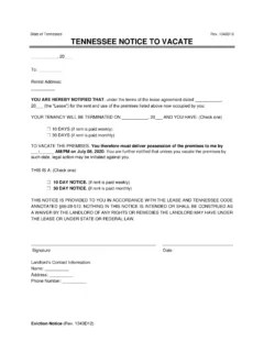 Tennessee Notice to Vacate