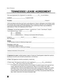Tennessee Standard Residential Lease Agreement Template