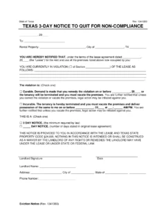 Texas 3-Day Notice to Quit for Non-Compliance