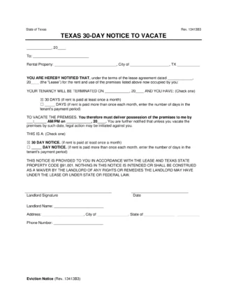 Texas 30-Day Notice to Vacate (Month to Month)