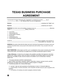 Texas Business Purchase Agreement Template