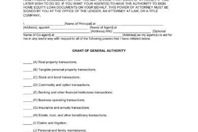 Texas Durable Statutory Power of Attorney Form