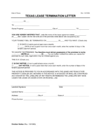 Texas 30-Day Lease Termination Letter Template