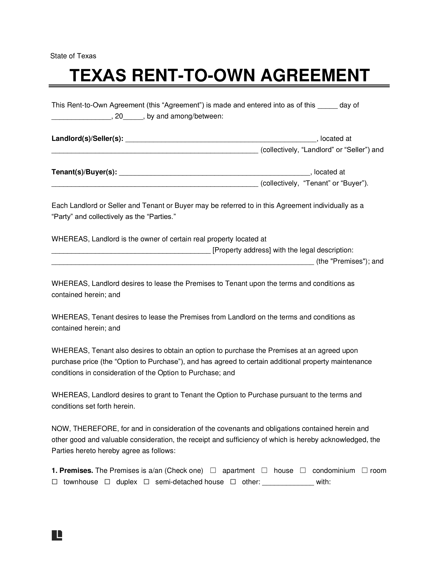 Texas Rent-to-Own Lease Agreement