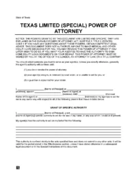 Texas Limited Power of Attorney Form