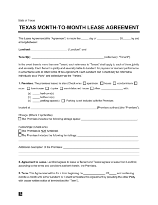 Free Texas Month-to-Month Rental Agreement | PDF & Word