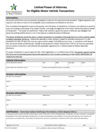 Texas Motor Vehicle Power of Attorney Form VTR271