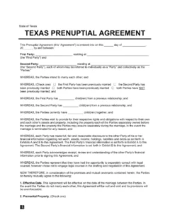 Texas Prenuptial Agreement Template